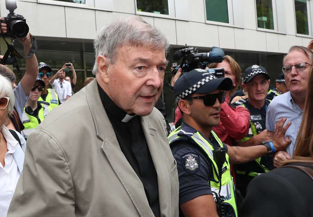 Catholic Cardinal George Pell is seen leaving the County Court in Melbourne, Australia, Tuesday, February 26. 2019.