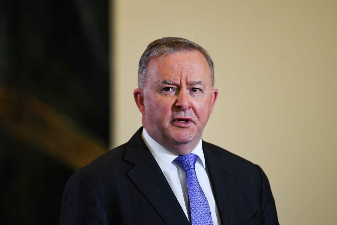 Opposition Leader Anthony Albanese speaks to the media during a press conference at Parliament House.