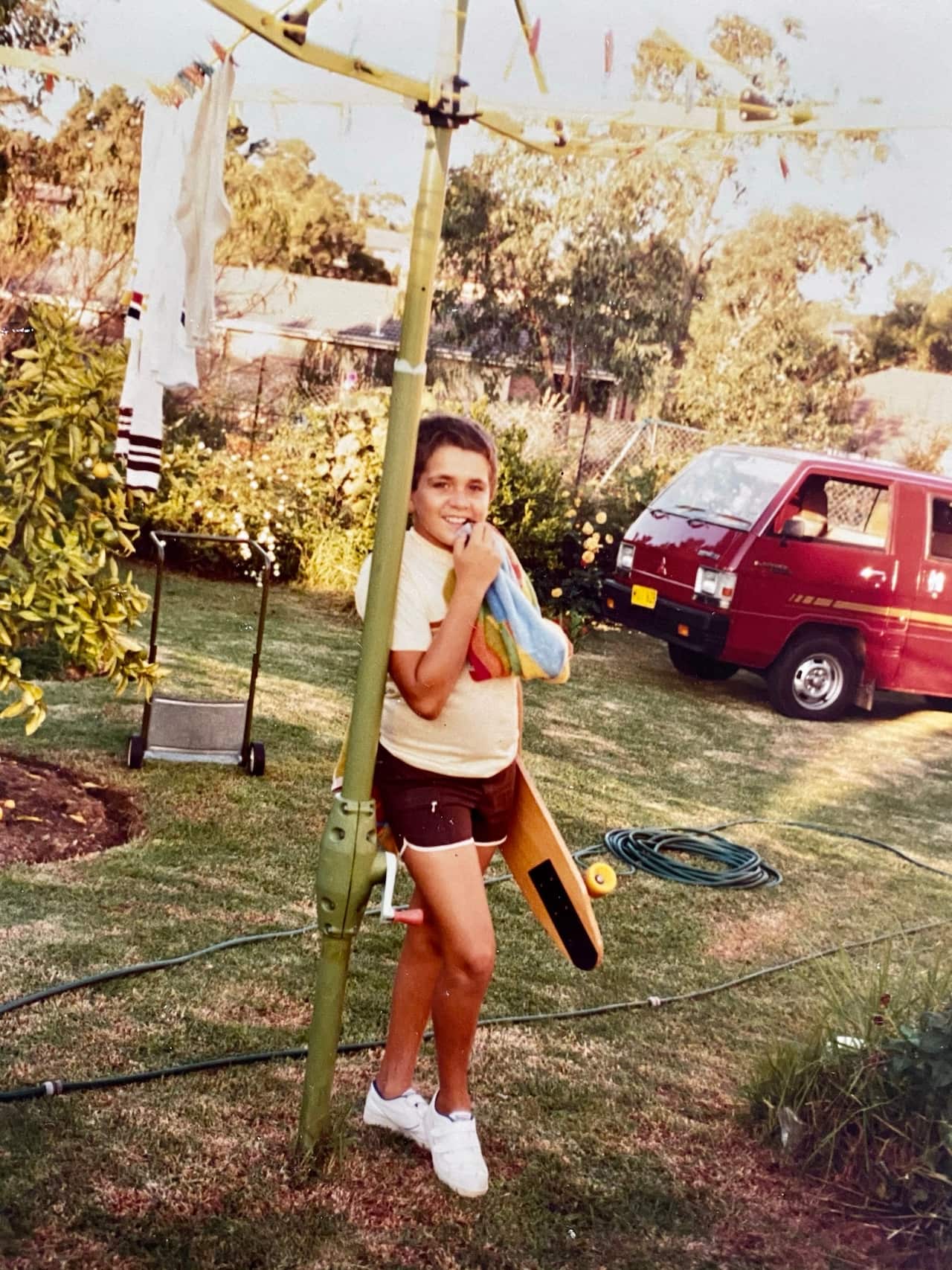 Brendan in his adopted grandparent's backyard in the late 1970s.
