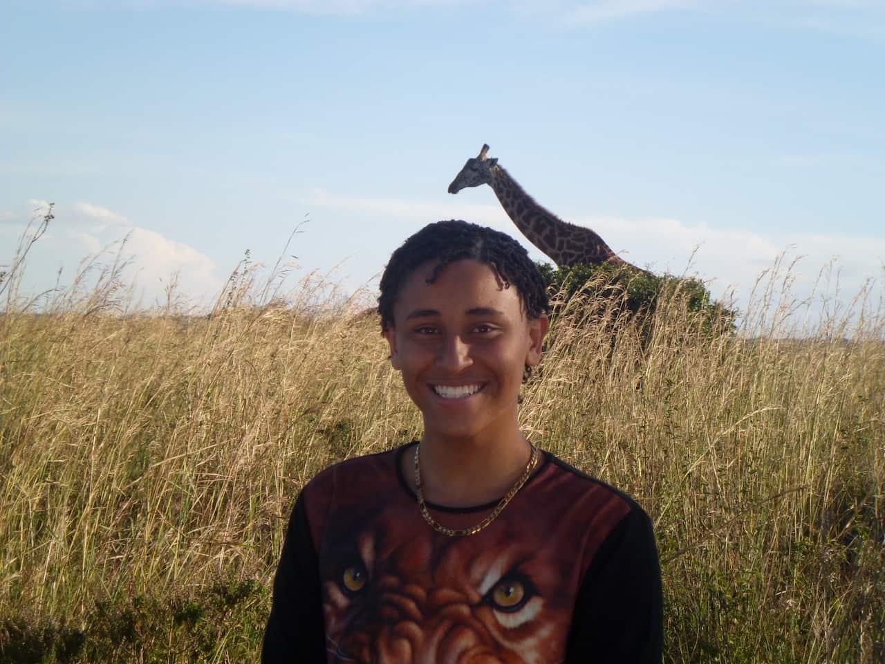 James Emmanuel with his braids during a trip to Nairobi. 