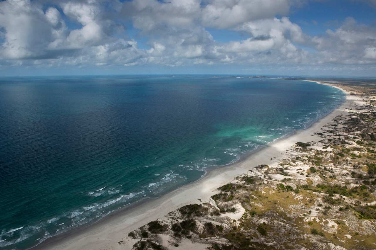 An aerial view of the coastline along the Gulf of Carpentaria in East Arnhem, Australia.