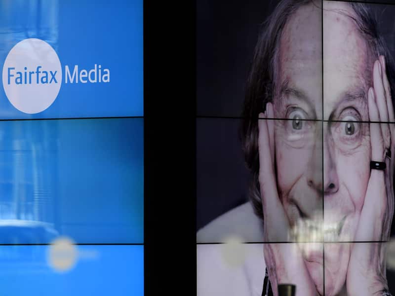 An image of Barry Otto in the foyer of the Fairfax Media offices