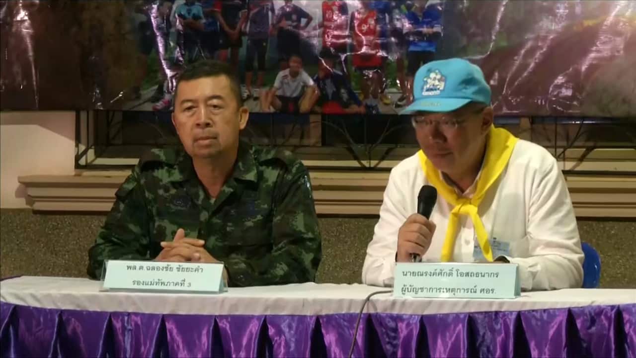 The head of rescue mission Narongsak Osottanakorn speaking at the news conference.