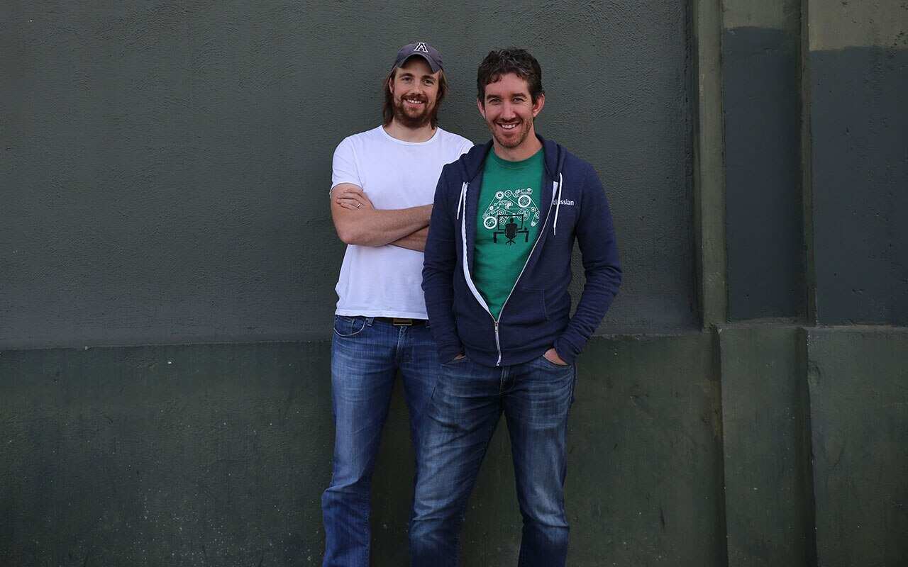 Aussie tech dream team co-founders of Sydney technology company Atlassian Scott Farquhar and Mike Cannon-Brookes.