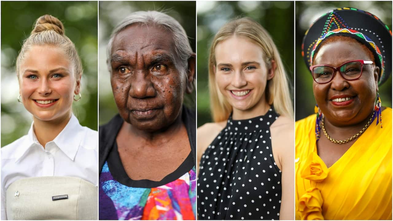 Washindi wa tuzo zamu Australia wa mwaka 2021: (Kushoto) Grace Tame, Dr Miriam-Rose Ungunmerr Baumann AM, Isobel Marshall, Rosemary Kariuki. 