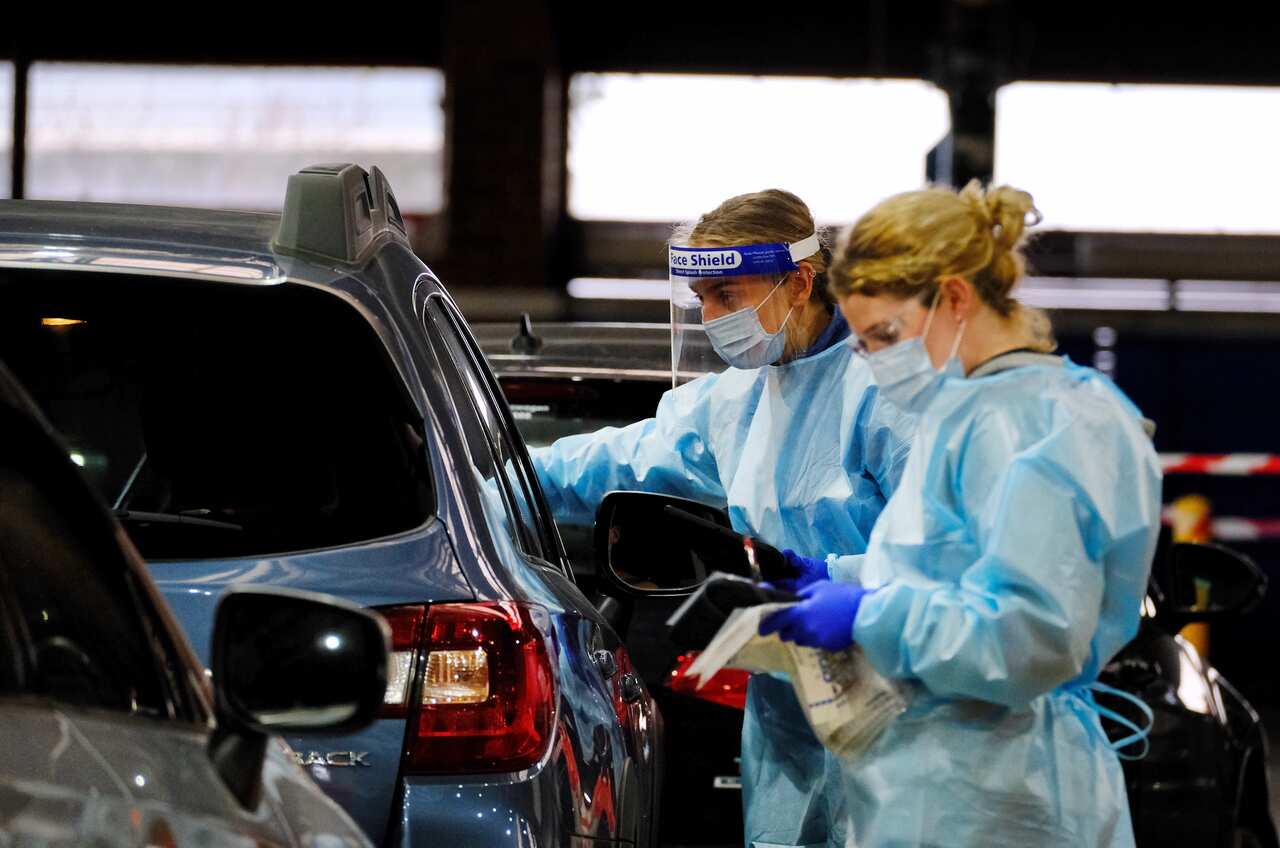 Health workers conduct Covid-19 testing at the Montague st centre in South Melbourne , Friday  May 28, 2021.                                               