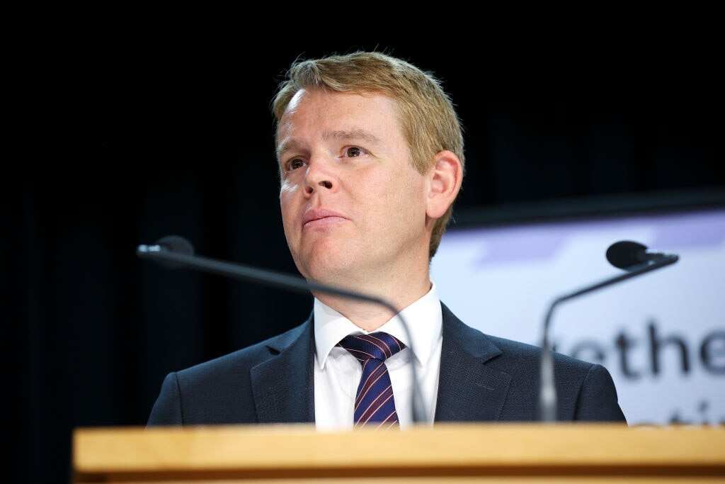 Minister for COVID-19 Response, Chris Hipkins, looks on during a press conference at Parliament on 6 April, 2021 in Wellington, New Zealand. 