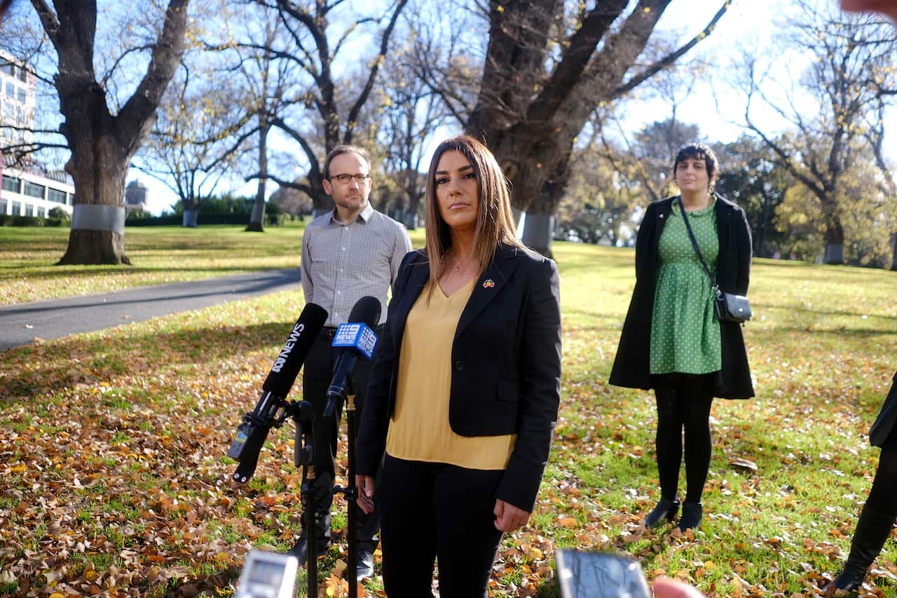 The new Greens senator for Victoria, Lidia Thorpe speaks to the media during a press conference in Melbourne. 