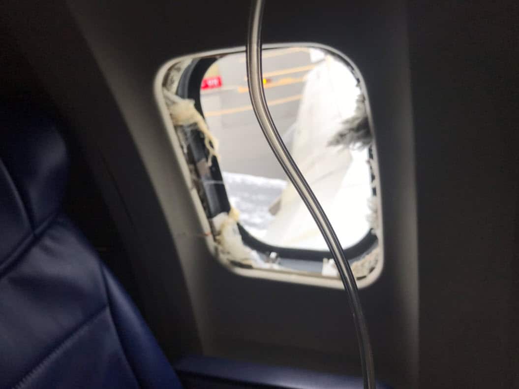 A photo believed to be of a damaged window of the Southwest Airline flight.