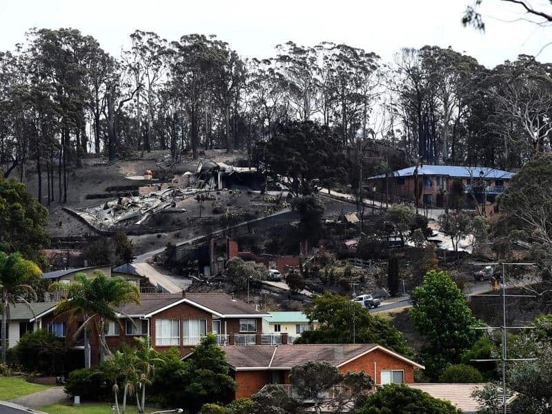 A general view of homes damaged by a bushfire in Tathra.