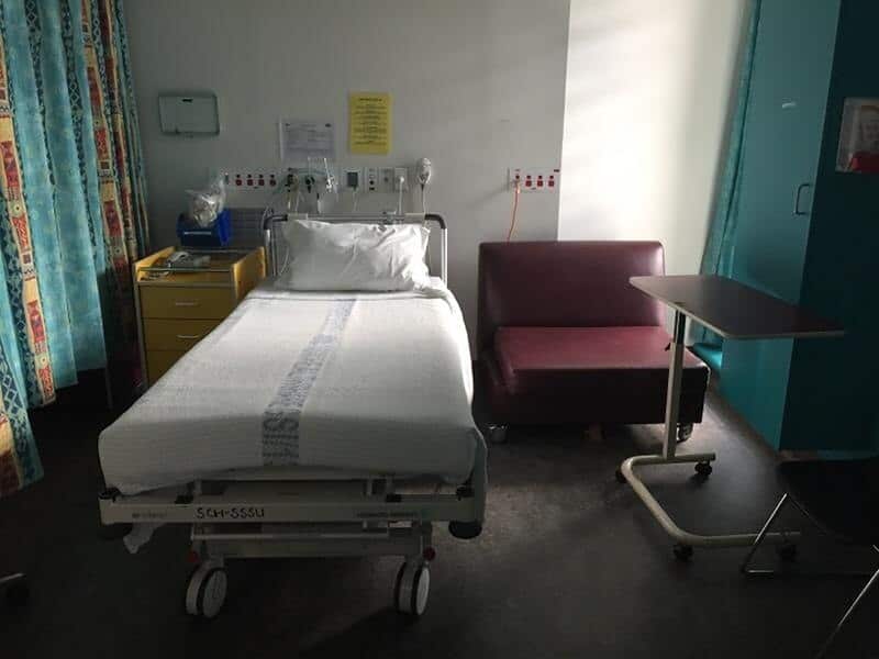 An empty bed seen in a recovery room.