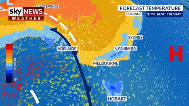 Abnormally hot temperatures are being felt across southeast Australia ahead of a cold front.