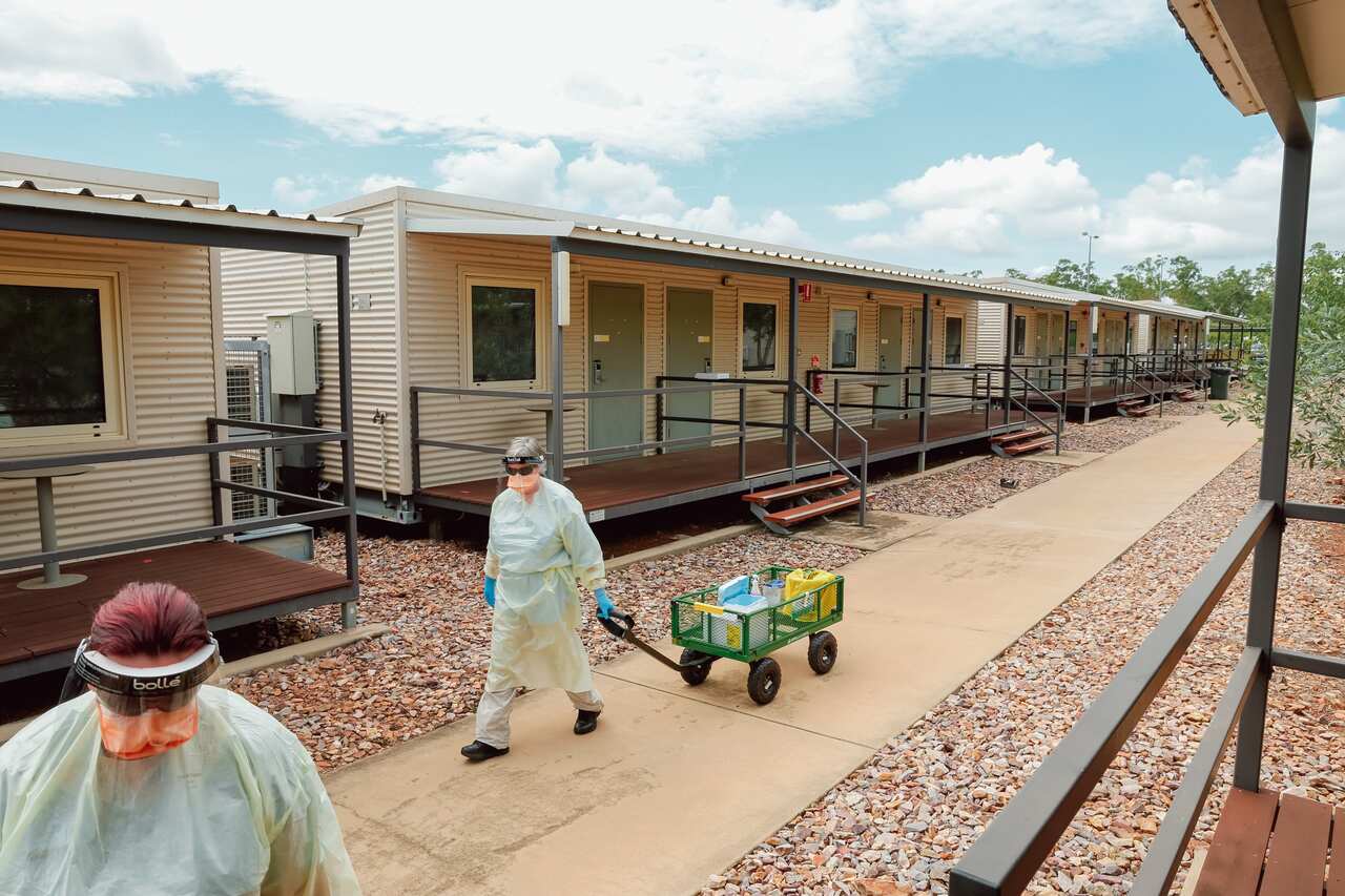 Staff seen during a swabbing run at the Howard Springs quarantine facility in Darwin, Thursday, 14 January, 2021. 