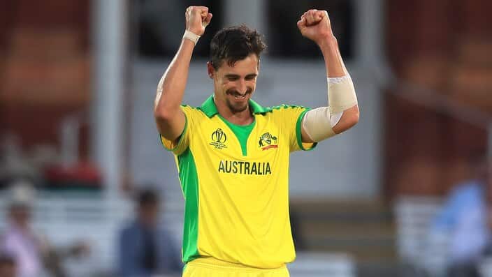 Australia's Mitchell Starc celebrates at the ICC Cricket World Cup in London