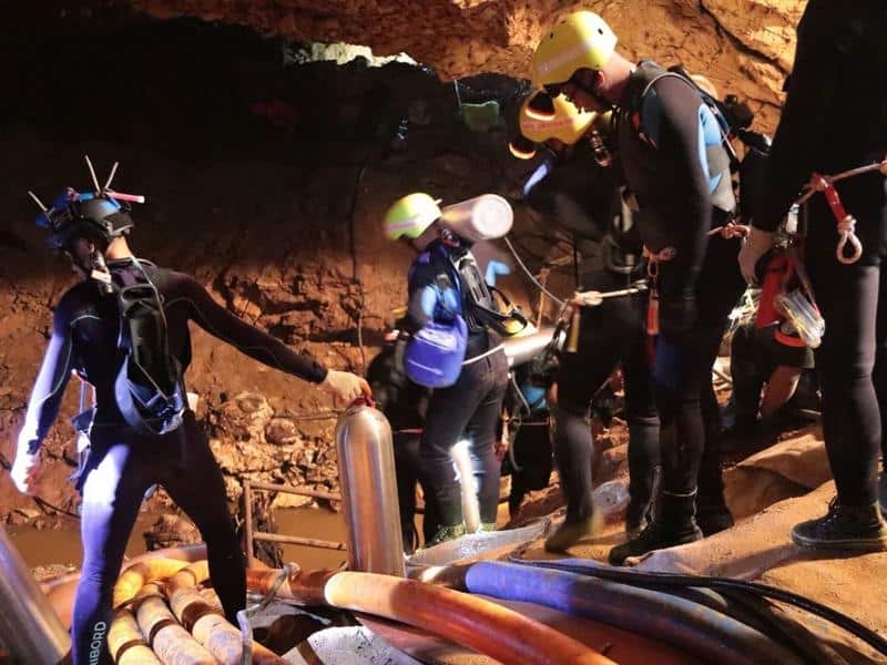 Members of the Thai rescue team inside the cave