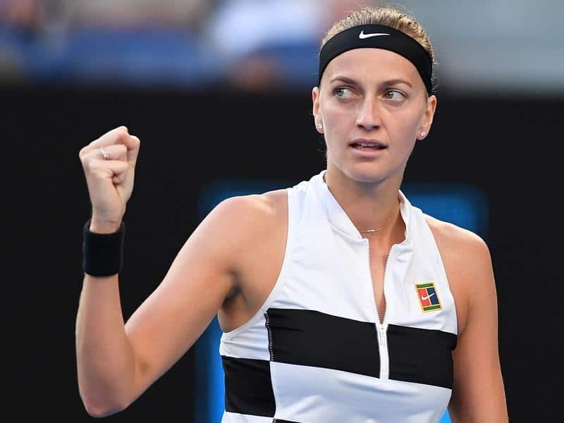 Petra Kvitova of the Czech Republic reacts.