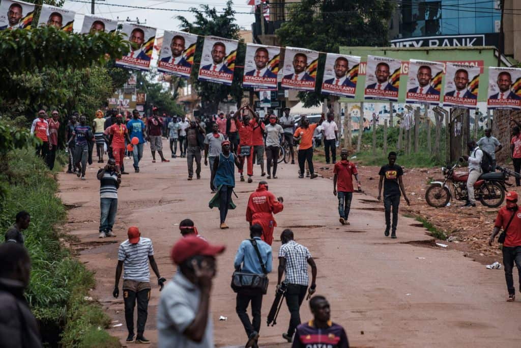 People Power supporters are seen in Kampala, Uganda, on 3 November, 2020.