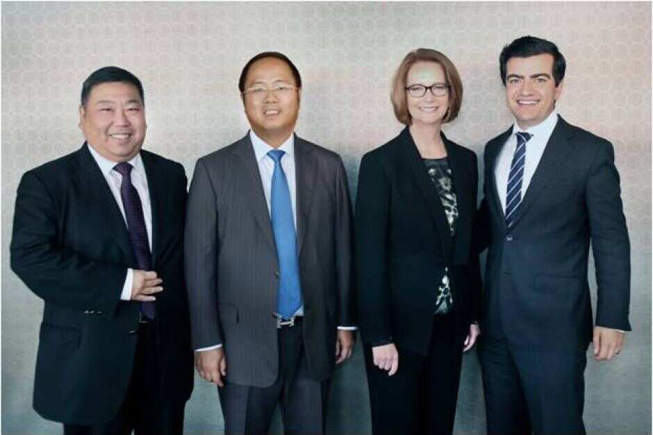 Huang Xiangmo (second right), pictured here with Ernest Wong, Julia Gillard and Sam Dastyari in 2013, was a prominent political donor.