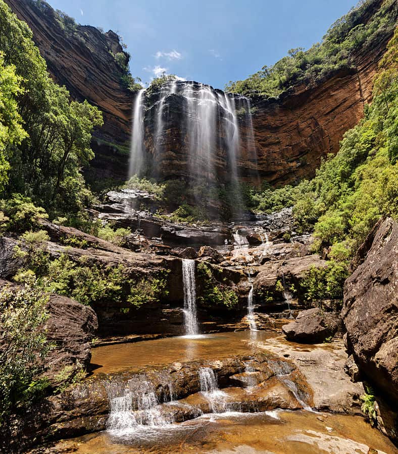 Image of Upper Wentworth Falls as viewed along the National Pass walking track in the Jamison Valley, near the town of Wentworth Falls in the Blue Mountains, Australia