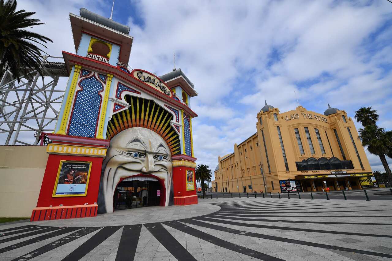 Luna Park in St Kilda, Melbourne, Wednesday, August 18, 2021. Victoria has recorded 24 new cases of locally acquired Covid19 in the past 24 hours. (AAP Image/James Ross) NO ARCHIVING
