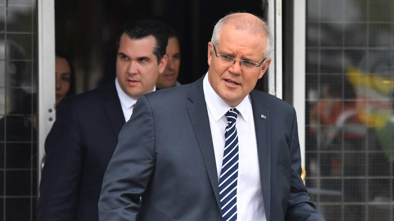 Liberal member for Deakin Michael Sukkar and Prime Minister Scott Morrison visit the landscaping business of Daisy's at Ringwood in Melbourne.