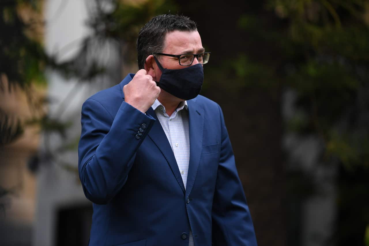 Victorian Premier Daniel Andrews arrives to a press conference in Melbourne, Monday, December 21, 2020. (AAP Image/James Ross) NO ARCHIVING