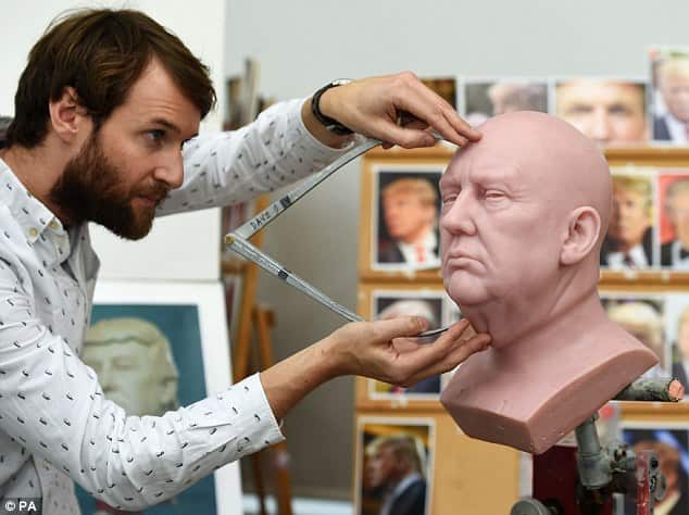 Gardner takes measurements of Trump's head just before hair is applied to his scalp  Read more: http://www.dailymail.co.uk/news/article-3921662/A-tribute-fit-president-Madame-Tussauds-set-roll-Donald-Trump-wax-figure-just-time-Inauguration-Day.html#ixzz4P
