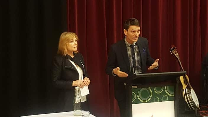'Estia' Hellenic Women Cultural Association's President, Angela Velos with Greek Australian neuro-scientist Matt Staios 