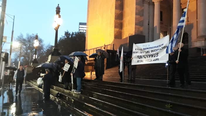 At Victorian Parliament's steps in the occasion of the 45th anniversary of the Turkish invasion of Cyprus.  