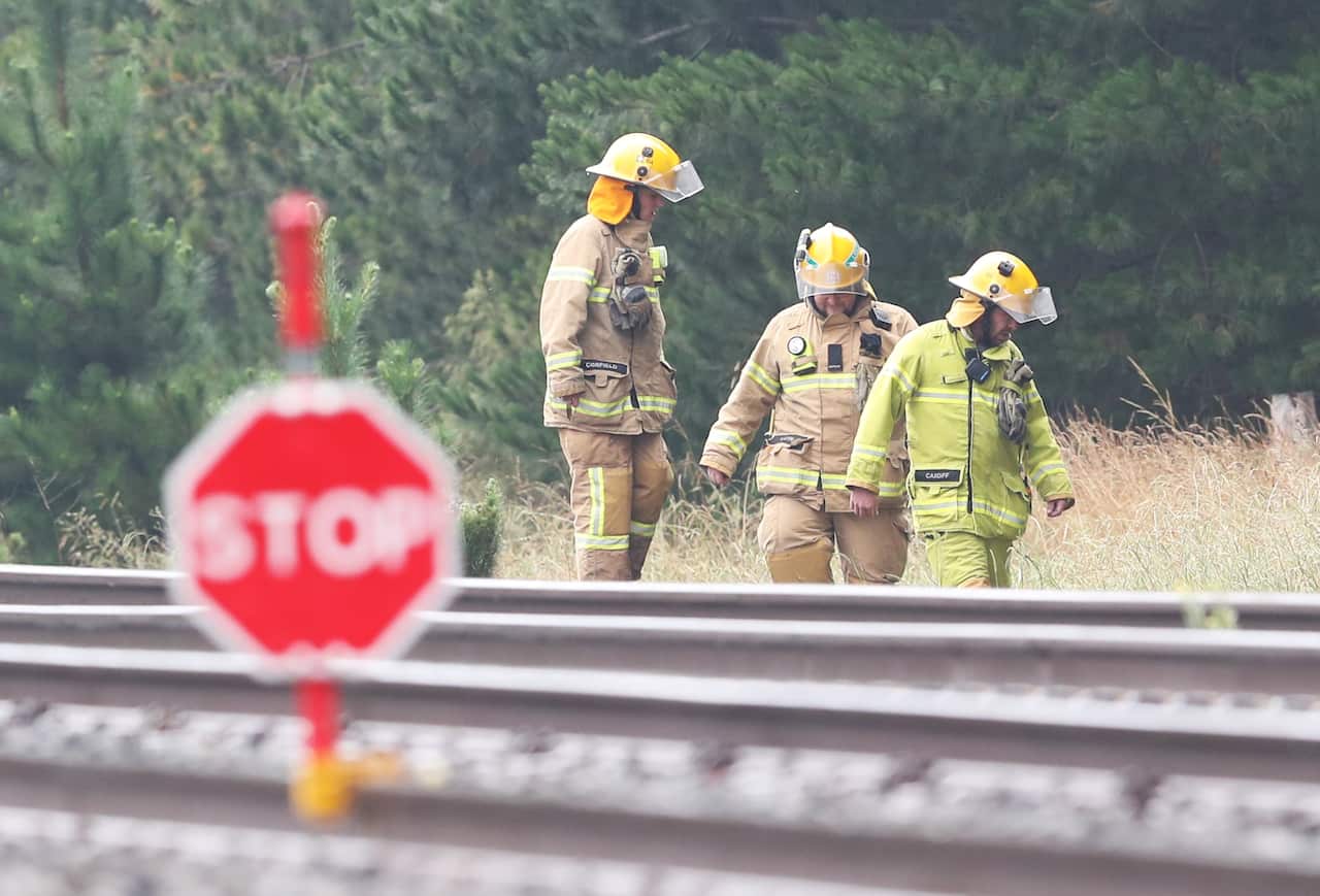 The scene of an XPT train derailment in Wallan North, 45km north of Melbourne