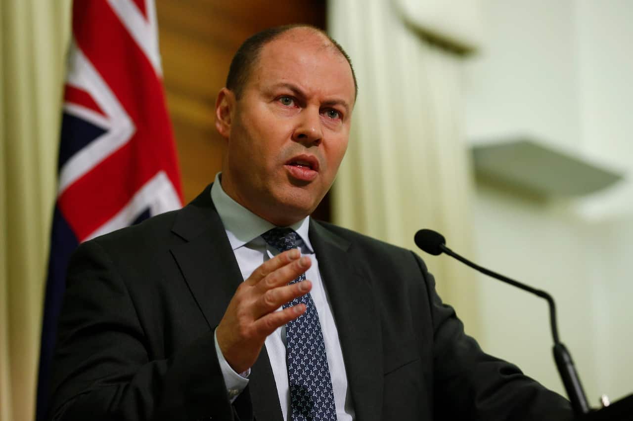 Treasurer Josh Frydenberg speaks to the media during an announcement in Melbourne.