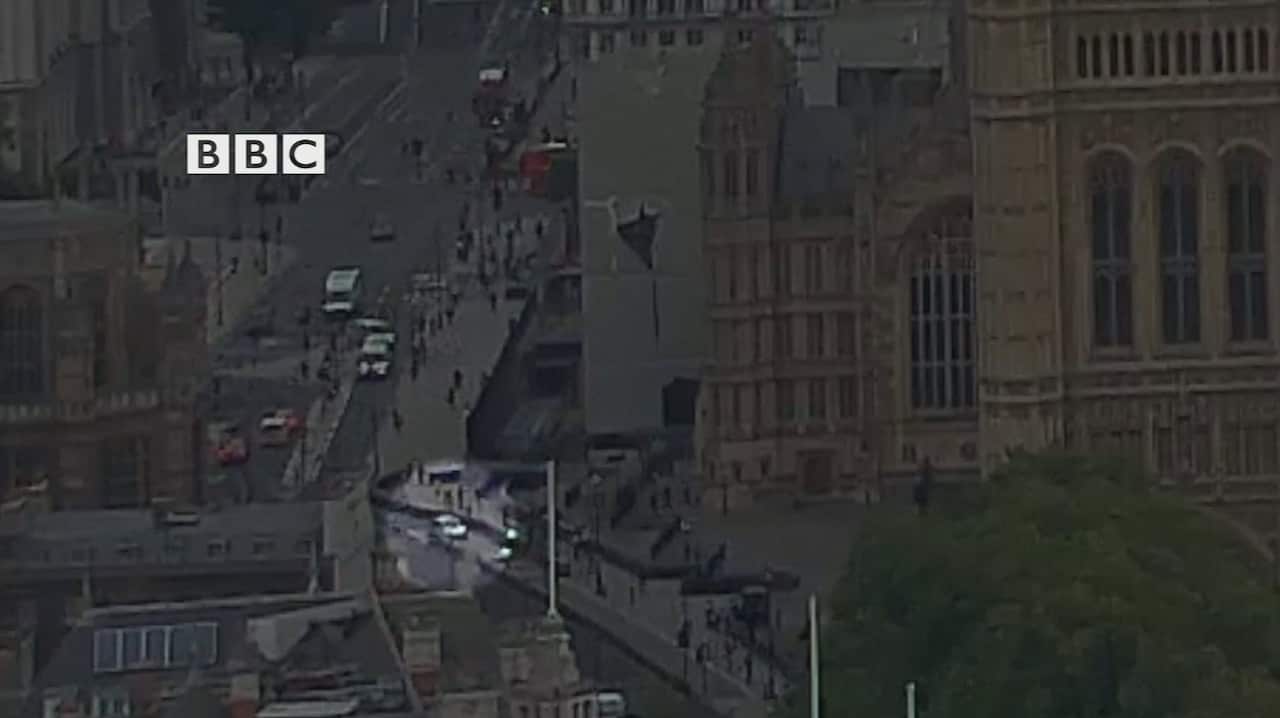 The moment a car crashes into UK's parliament.