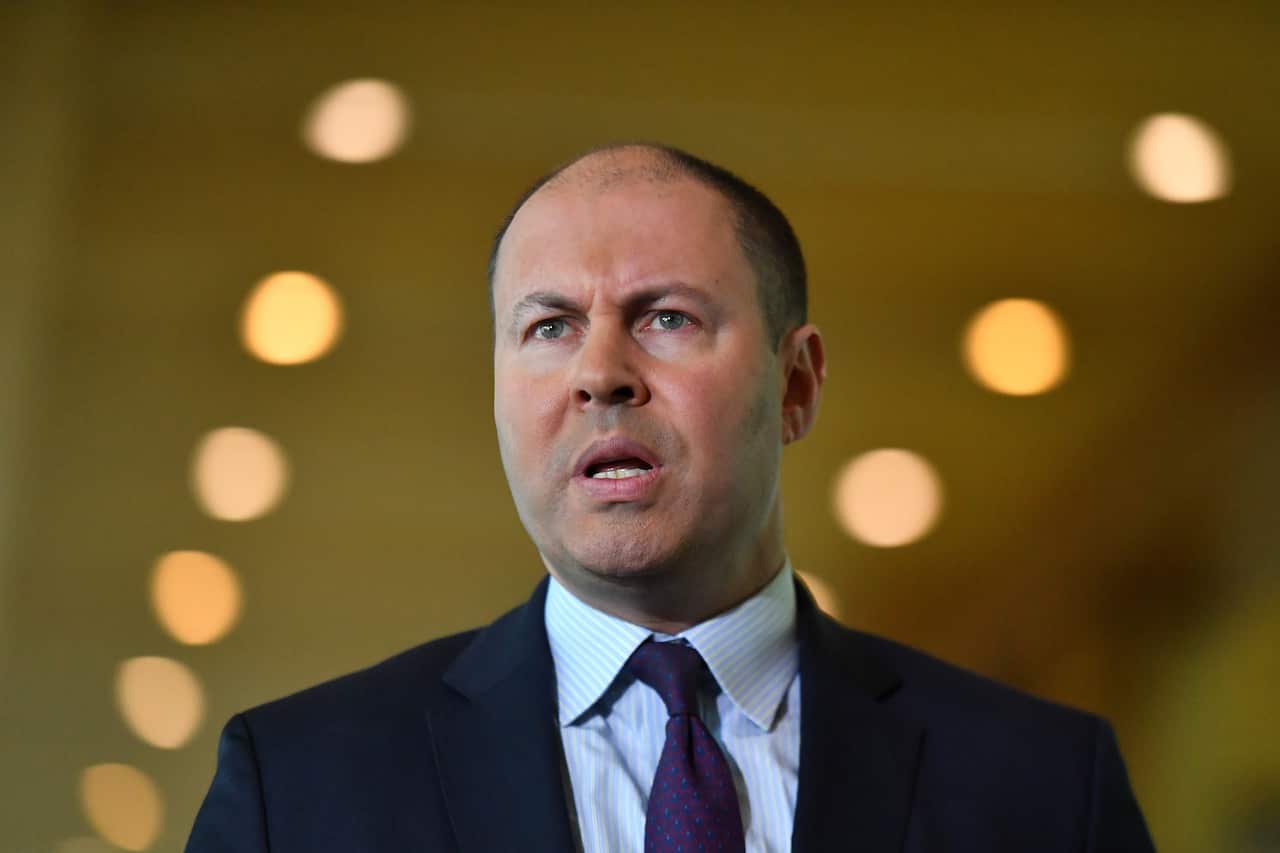 Treasurer Josh Frydenberg speaks to the media at a press conference at Parliament House in Canberra.