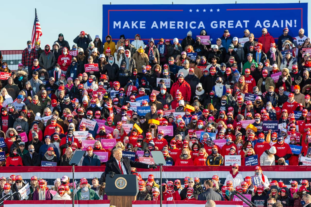 President Donald Trump campaigns at a Make America Great Again rally on 30 October in Green Bay, Wisconsin.