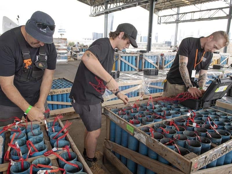 Fireworks for Melbourne's New Years Eve celebrations being prepared.