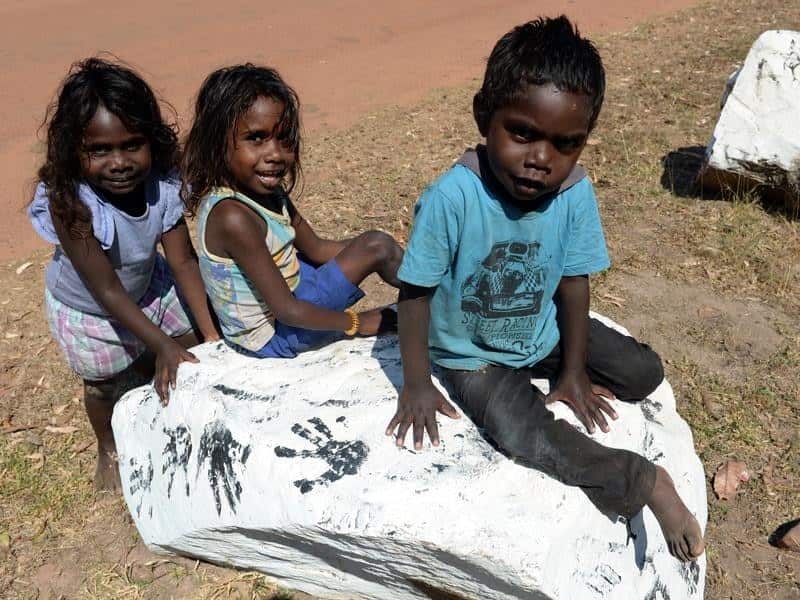 Young aboriginal children play in an NT indigenous community