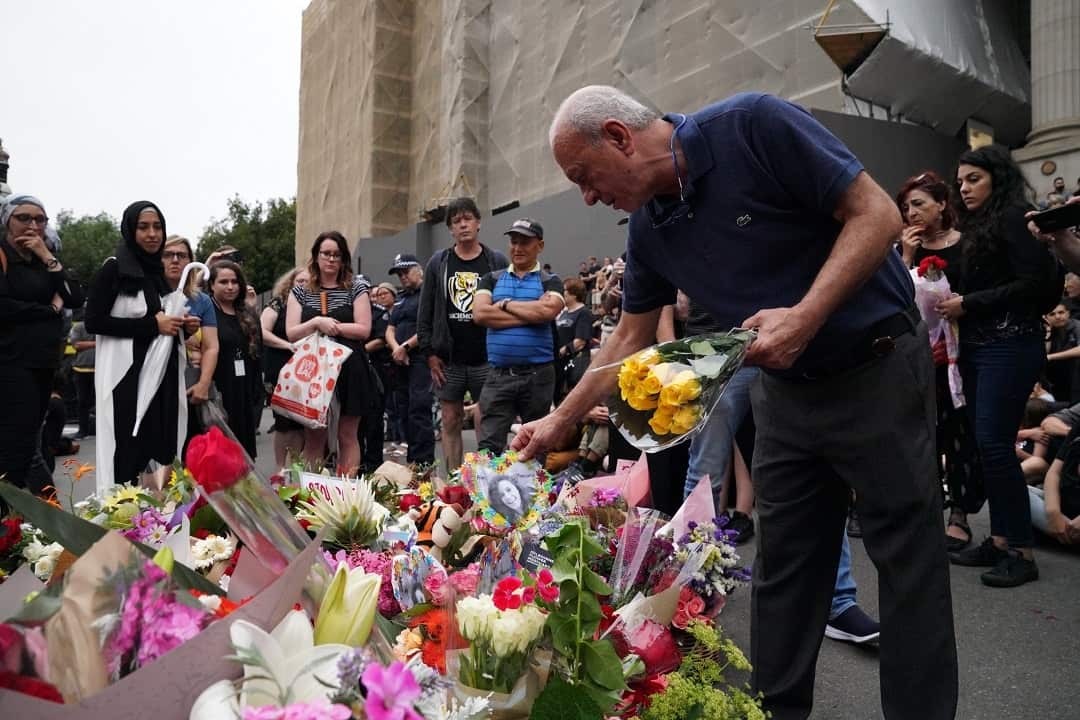 Aiia Maasarwe's father Saeed Maasarwe at the vigil for his daughter in Melbourne on Friday. 