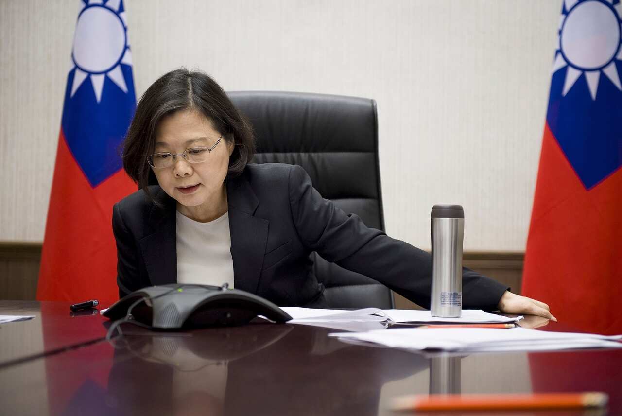 Taiwan's President Tsai Ing-wen speaks with U.S. President-elect Donald Trump through a speaker phone in Taipei, Taiwan. 