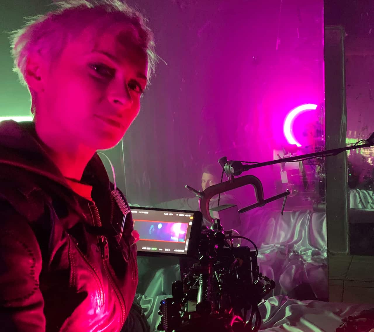 Cinematographer Halyna Hutchins on the set of "Archenemy" in January 2020 in Los Angeles.