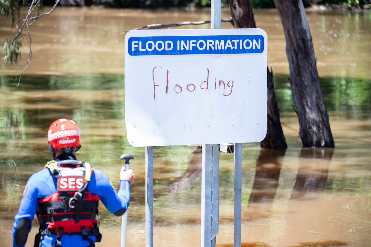 Floodwaters are seen around the Lachlan River in the town of Forbes, NSW, Wednesday, November 17, 2021. 