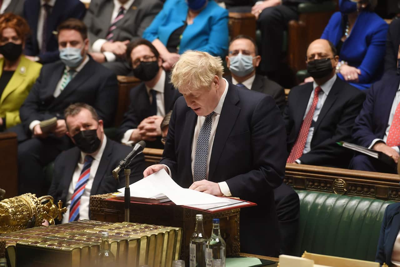 British Prime Minister Boris Johnson apologises in the House of Commons