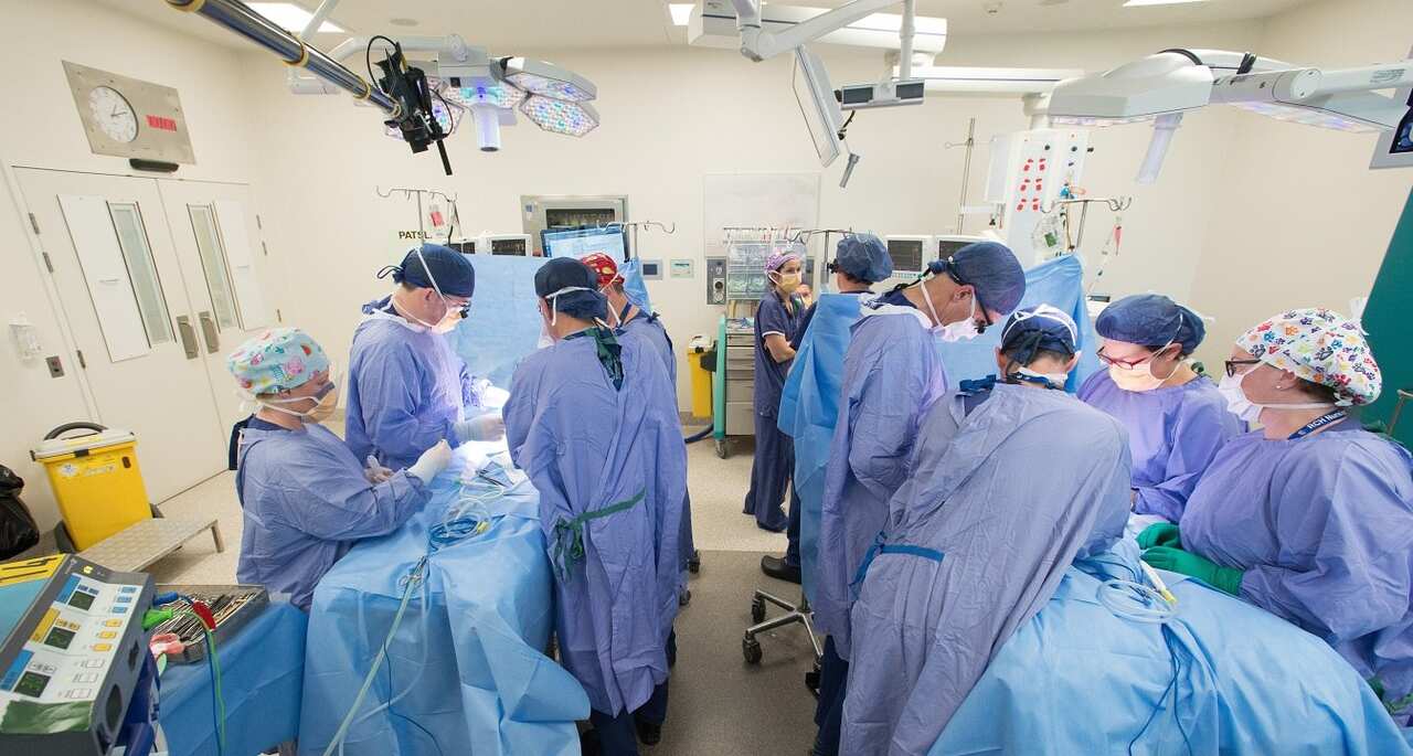 Twins Nima and Dawa during their separation surgery at the Royal Children's Hospital in Melbourne.