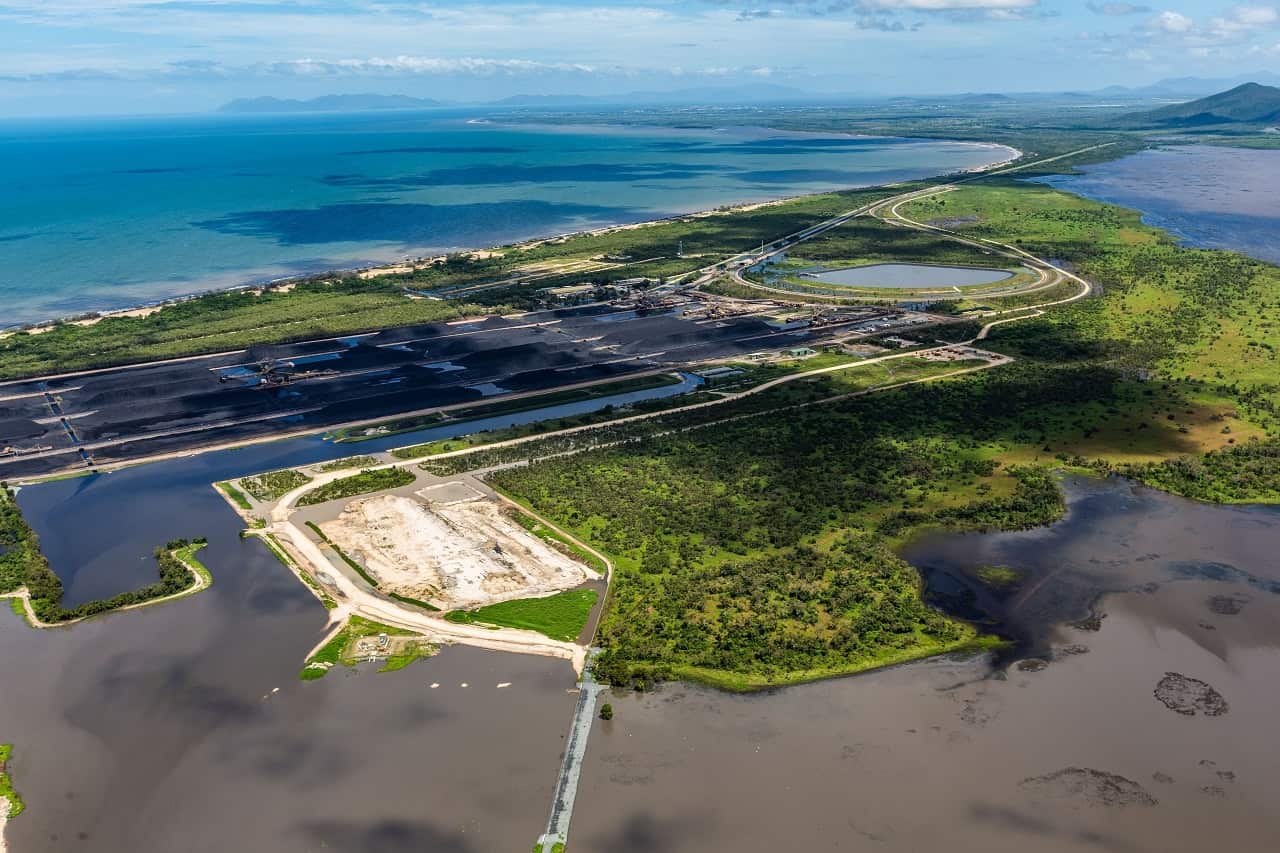 The Adani Abbot Point coal terminal and the Caley Valley Wetlands on February 9.