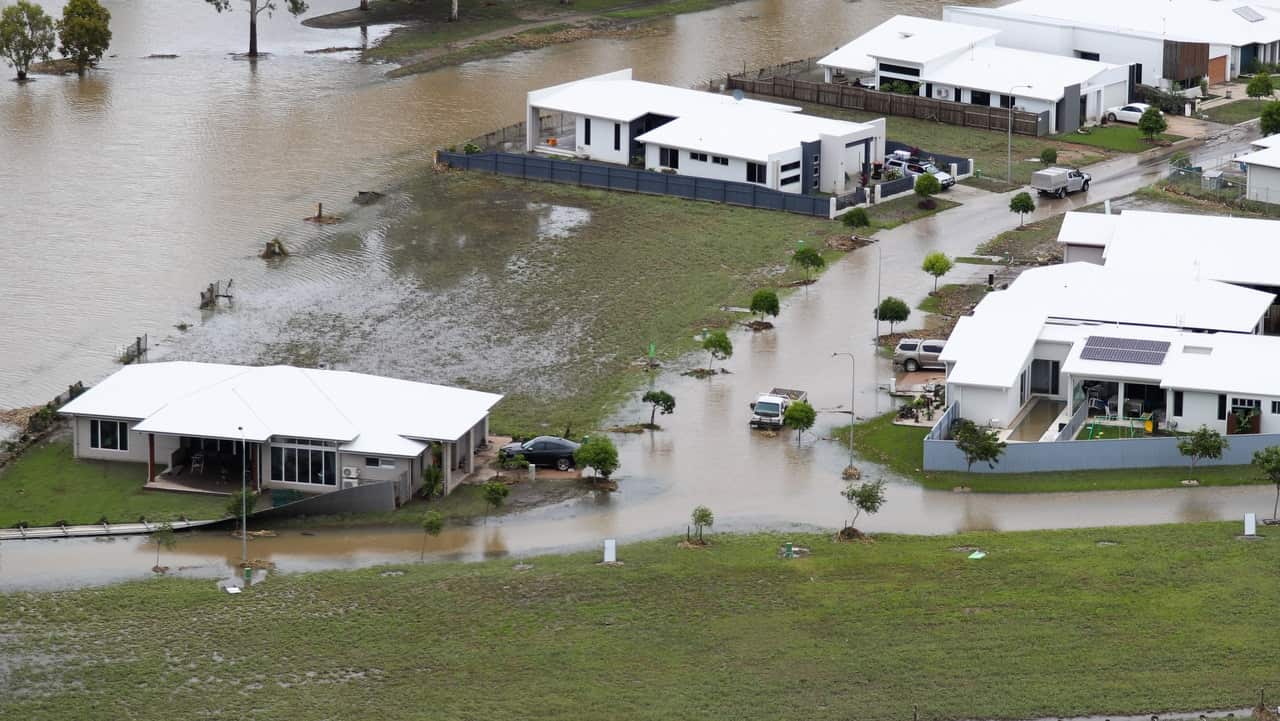 Houses inundated with flood waters are seen in Townsville, North Queensland on 5/2/19.