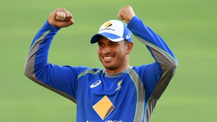 Australian cricketer Usman Khawaja gestures during a training session at the Gabba in Brisbane, Tuesday, Dec. 13, 2016. The first day-night Test Match between Australia and Pakistan at the Gabba begins Thursday. (AAP Image/Dan Peled) NO ARCHIVING