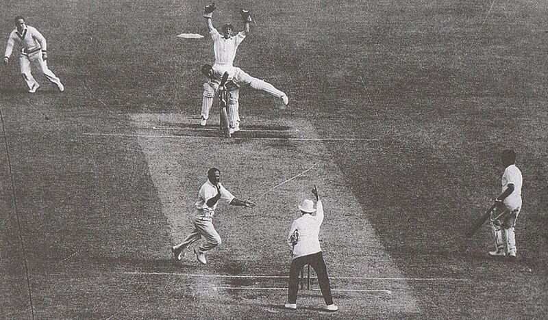 Sid Barnes, traps w:Lala Amarnath lbw in the first official Test between Australia and India at the MCG