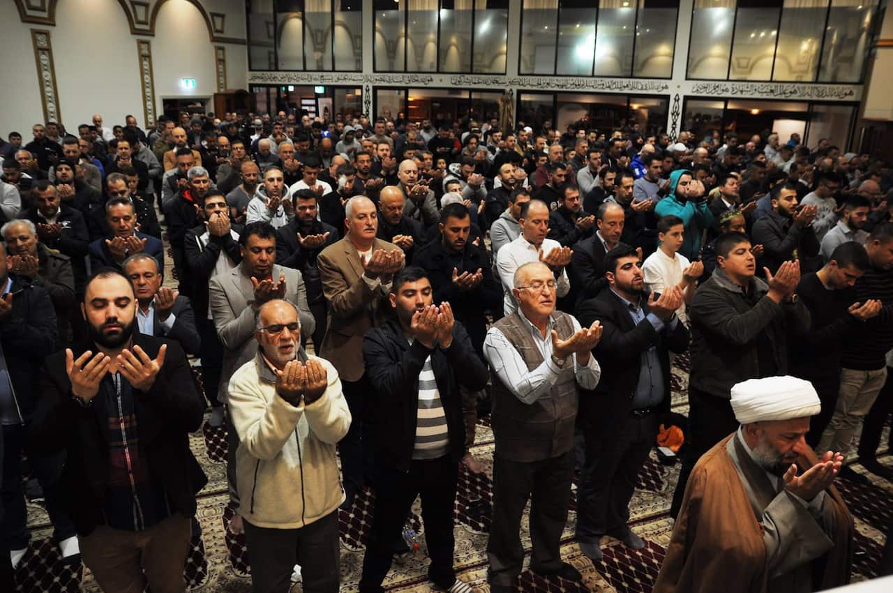 Sheikh Youssef Nabha leads prayer in Al-Rahman mosque in Sydney