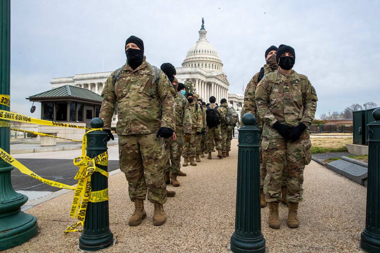 Members of the New York National Guard form up on the East Front of the US Capitol in Washington, DC, USA, 11 January 2021. 