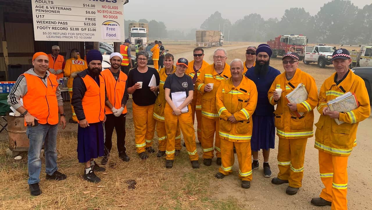 Sikh volunteers at the relief centers set at northeast Victoria. 