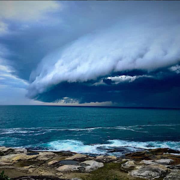 A storm cell rolls in over Maroubra beach.